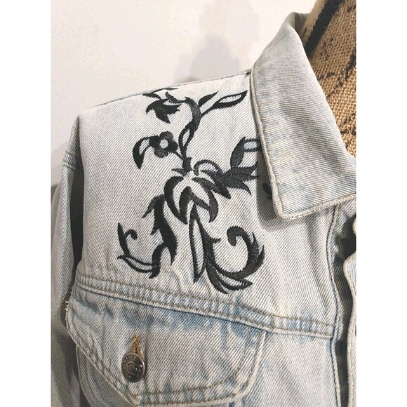 D mode Women‎ Vintage Denim Embroidered Floral Cropped Jacket Size S - Picture 6 of 9